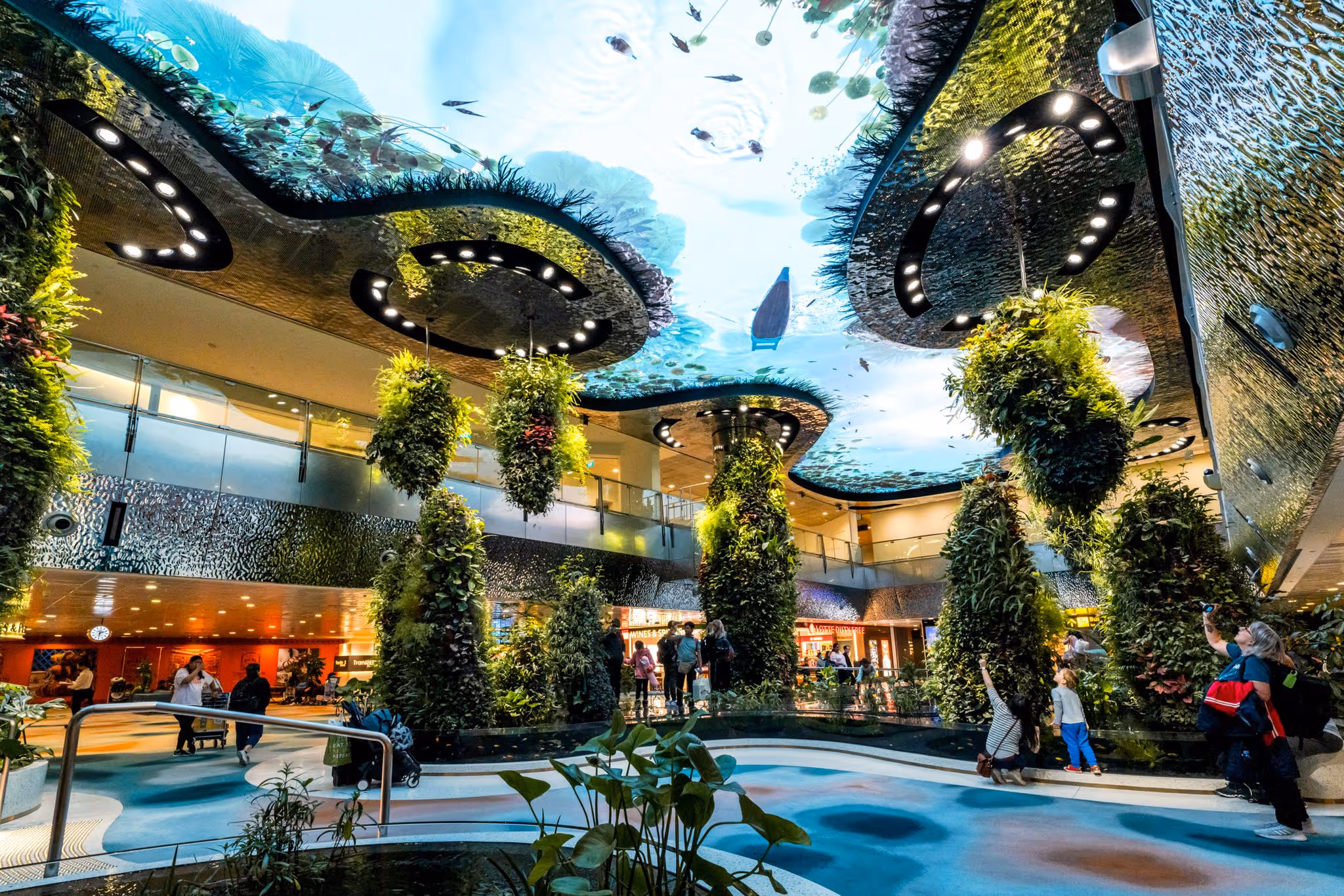 The interior of a biophilic designed airport in Singapore.