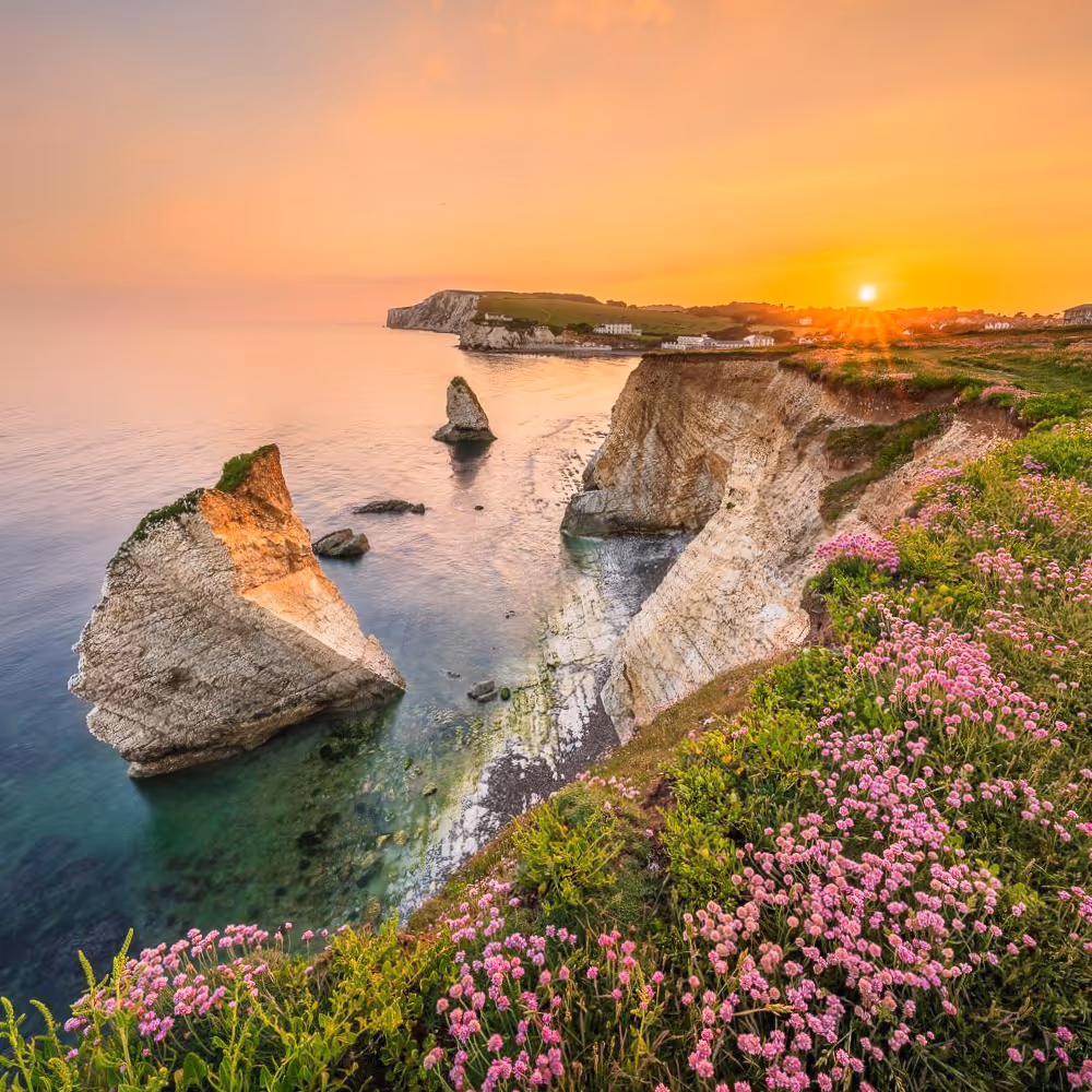 Chalk cliffs under a beautiful sunset
