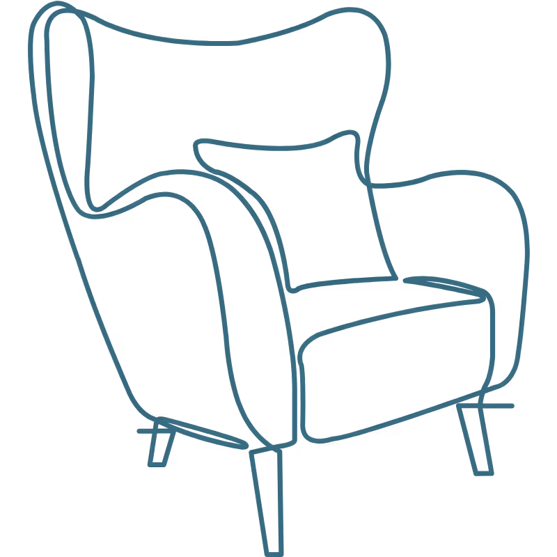 A line drawing of an armchair.