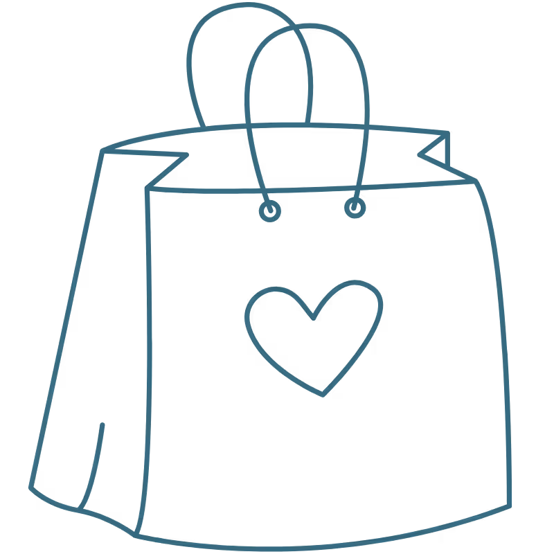 A line drawing of a shopping tote bag.